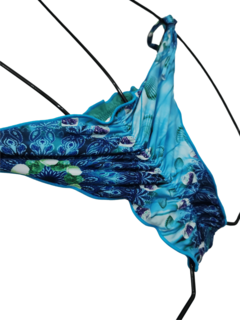 biquíni estampado azul bojo removível calcinha empina bumbum de amarrar 