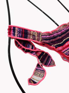 biquíni cortininha bojo calcinha de amarrar listrado roxo 
