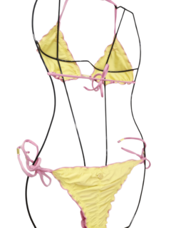 biquíni dupla face empina bumbum com bojo rosa e amarelo 