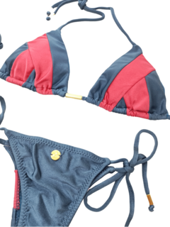 biquíni calcinha de amarrar com bojo removível azul e rosa 