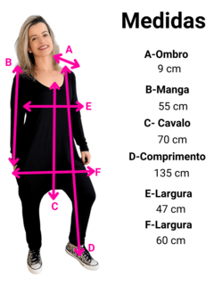 macacão feminino manga longa saruel preto