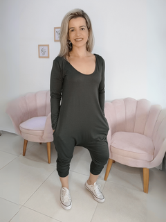 macacão feminino manga longa saruel verde militar