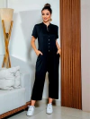 macacão feminino preto oversized manga curta pantacourt