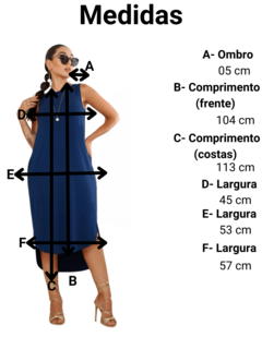 vestido regata azul marinho com bolsos laterais comprimento midi com fendas arredondadas com gola redonda 