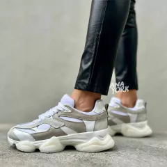 Zapatilla de cuero base media combinada - ANA YORK