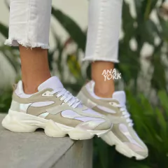 Zapatilla de cuero base media combinada - comprar online