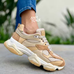 Zapatilla de cuero base media combinada - comprar online