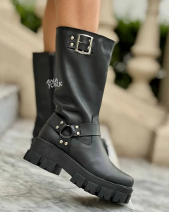 Bota de cuero caña alta hebilla - ANA YORK