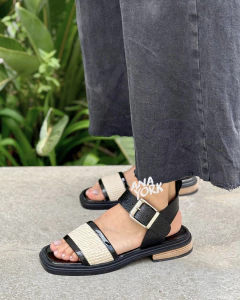 Sandalia de cuero baja rafia - comprar online