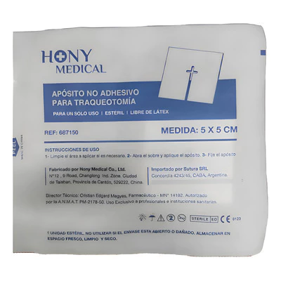 GASA ESTERIL SINTETICA FENESTRADA P/TRAQUEO 5 X 5 caja x 30 unidades Hony Medical (Libre de latex)