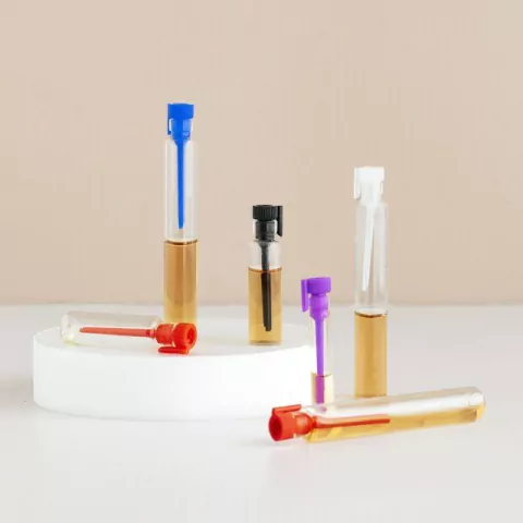 Perfumero de vidrio transparente con plumin plastico 5ML DAGON Caja x 100 unidades