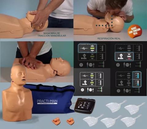 Torso superior p/prácticas masivas de RCP sobre adultos y niños con monitoreo electrónico inalámbrico y bolso - Practi-Man Plus