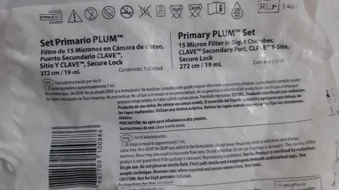 SET PRIM PLUM FILT 15 PTO SEC CLAVE FILT 0.2 REV REST LUZ x 50 unid,. ICU MEDICAL