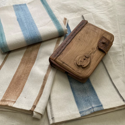 Repasador de lienzo natural rayado y escocés - comprar online