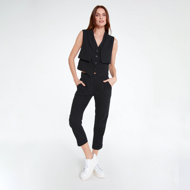 Pantalón pescador Juana en gasa doble de algodón negra