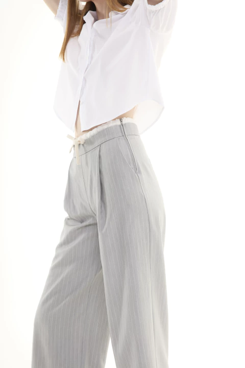 PANTALON VINCENZA DOBLE CINTURA TIZADO GRIS - comprar online