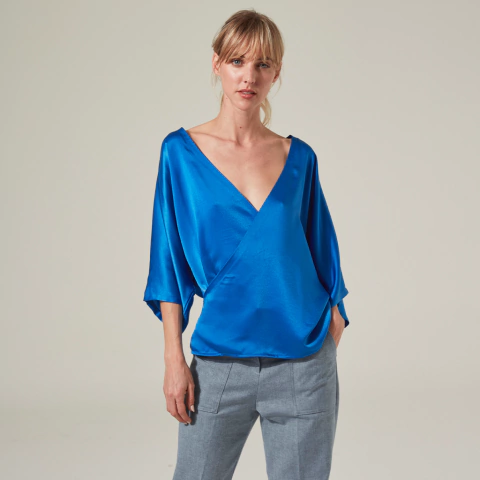 BLUSA CRUZADA DE SEDITA AZUL FRANCIA