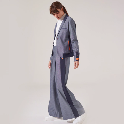 PANTALÓN VENECIA REVES JEAN AZUL CON VIVOS NARANJAS