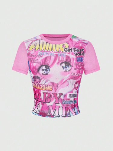 Baby Tee microtul kawaii comic crop top