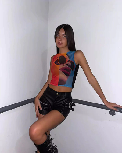 Crop Top Aesthetic Microtul Estampado Rockandclothes Y2k - comprar online