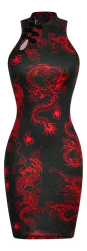 Vestido Estampado Importado Shein Dragón Oriental