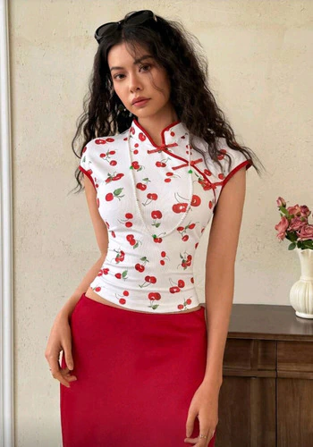 Blusa Crop Top Aesthetic Shein Tendencia Estampada Blanco M