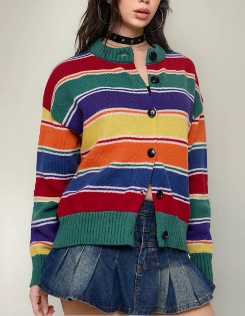 Cárdigan Abrigo Tendencia Importado Rayado Grunge