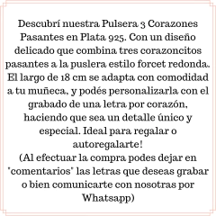 Pulsera 3 corazones pasantes. Plata 925 (Incluye grabado)