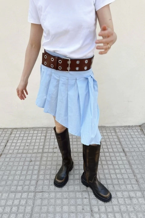 falda celeste de poplin de algodón