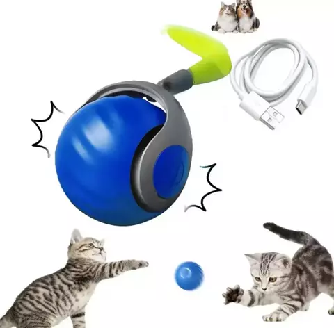 Juguete Pelota Interactiva Para Gatos Con Pluma Recargable