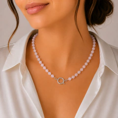 COLLAR ROSA 8MM CIERRE MARINERO ACERO BLANCO