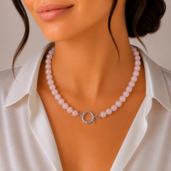 COLLAR ROSA 8MM CIERRE MARINERO ACERO BLANCO - comprar online