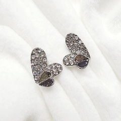 AROS CORAZON STRASS DOBLE PASANTE PLATEADO - comprar online
