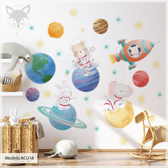 Astronaut Animals in Space Kids Wall Decal- Modelo ACU18