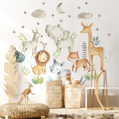 Watercolor Jungle Animals Kids Wall Decal- ACU01 on internet