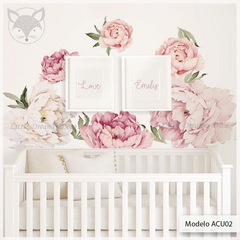 Vinilo decorativo floral de peonías rosas ACU02 - Little Dreamer Deco - vinilos decorativos infantiles