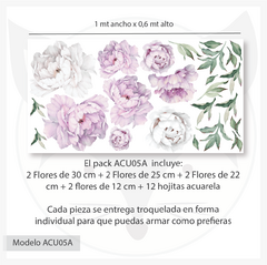 Lavender Peonies Floral Wall Decal - Modelo ACU05 - Little Dreamer Deco - vinilos decorativos infantiles