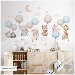 Flying Animals with blue Balloons Kids Wall Decal - Modelo ACU06