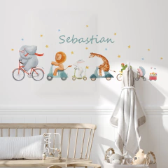 Vinilo decorativo infantil personalizado de animales en vehículos - Personalized Animals on Vehicles Kids Wall Decal- Modelo ACU09 - comprar online