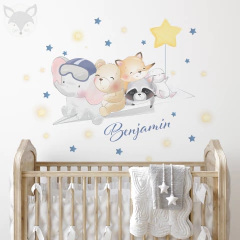 Personalized Baby Animals on Paper Airplane Wall Decal- Modelo ACU15
