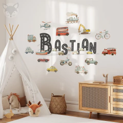Personalized watercolor Vehicles Kids Wall Decal- Modelo ACU17