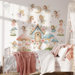 Vinilo Decorativo Infantil Hadas, Flores y Casitas en el Bosque. Modelo ACU20 - comprar online