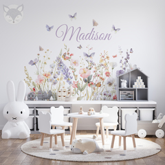 Vinilo Flores Acuarela Lila Personalizado con Nombre para Decoración Infantil - ACU28 Lila - tienda online