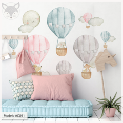 Modelo ACU61 Globos pasteles acuarela con animales, luna y nubes - comprar online