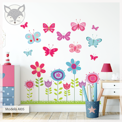 Modelo AI05 Flores y mariposas fucsia y celeste