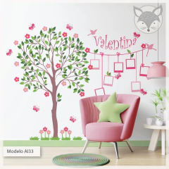 Vinilo decorativo árbol con mariposas y porta fotos personalizado, adhesivo infantil - Personalized Photo Tree Wall Decal- Modelo AI33 - comprar online
