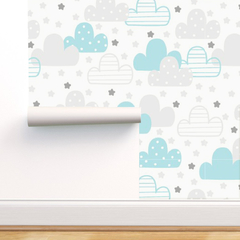 Modelo ELD.SKY.07 Nubes y estrellas celeste y gris - comprar online