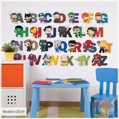 Vinilo Infantil de Abecedario con Personajes de Superhéroes - Modelo DD39