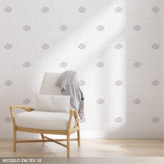 Modelo EW.TEX.18 Diseño floral sin fisuras, lila y gris con fondo lino beige