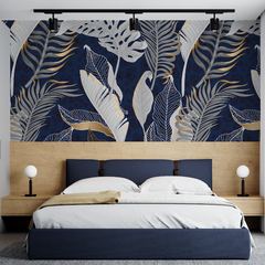Modelo EW.TROPI.33 Hojas de plátano azul gris y dorado - comprar online